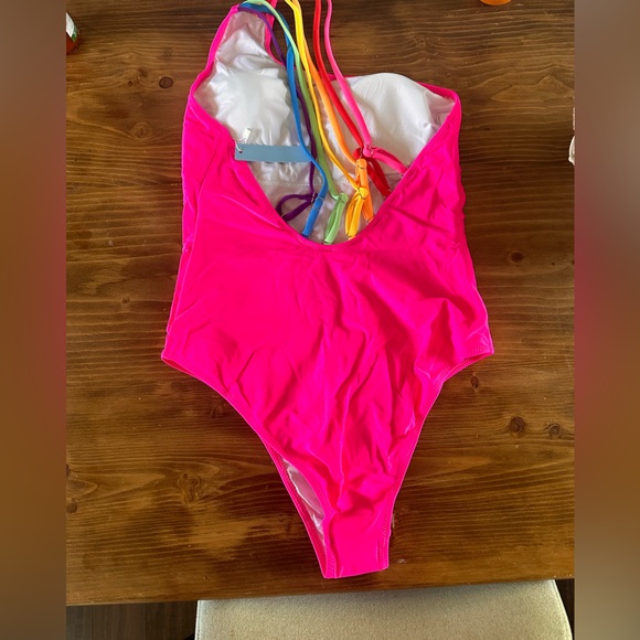 Hot pink rainbow one shoulder, bathing suit - Picture 2 of 2